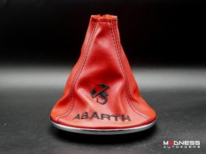 FIAT 500 Gear Shift Boot + Retaining Ring Set- Red EcoLeather w/ Black Stitching + ABARTH/ Scorpion Logos